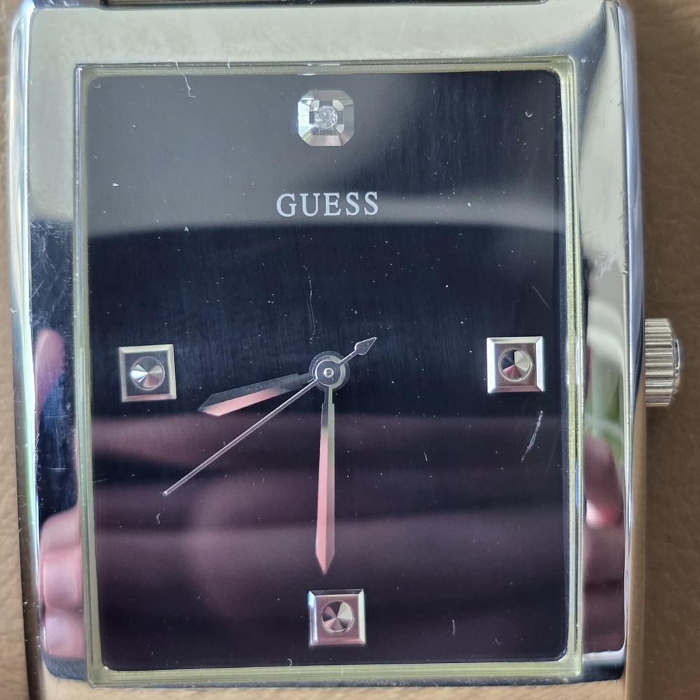 Guess Silver and Black Square Watch